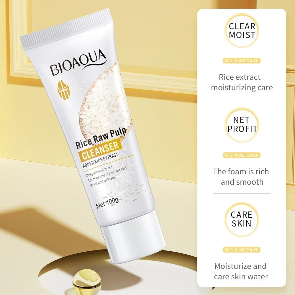 BIOAOUA Rice Cleanser Raw Pulp Oil Control Moisturizing Deep Cleaning Care Skin 100g