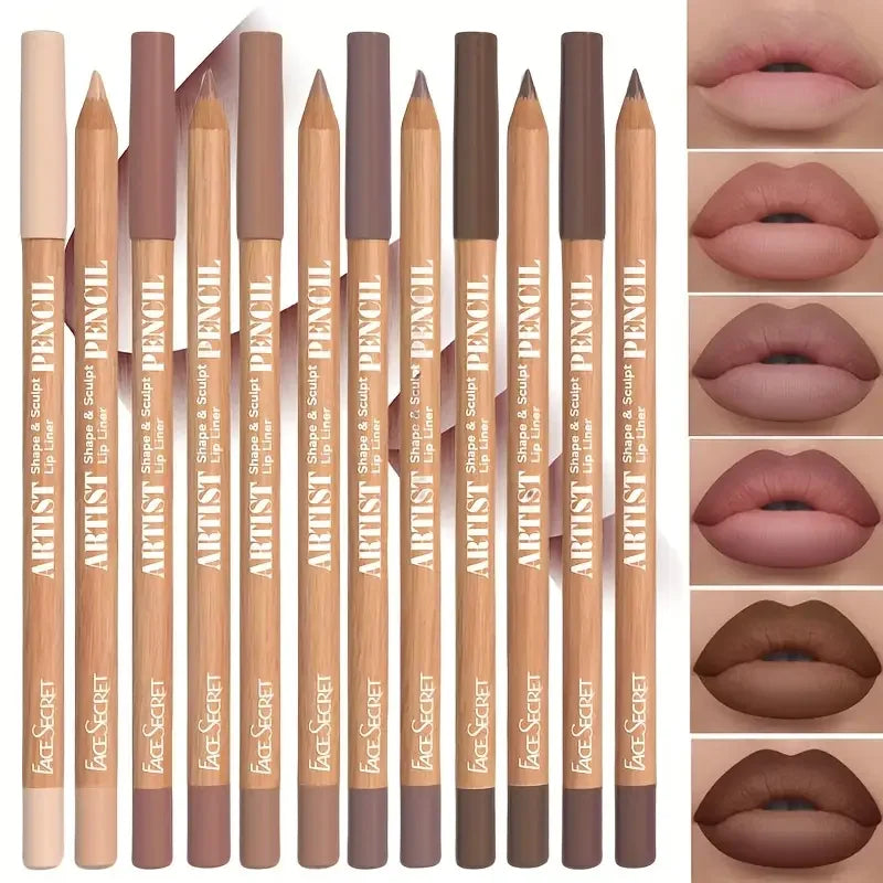 Face Secret 3pcs/Set Coffee Tones Beige Matte Lip Liner Waterproof,Long-Lasting, Velvet Smooth Natural Soft Pencil Lipstick