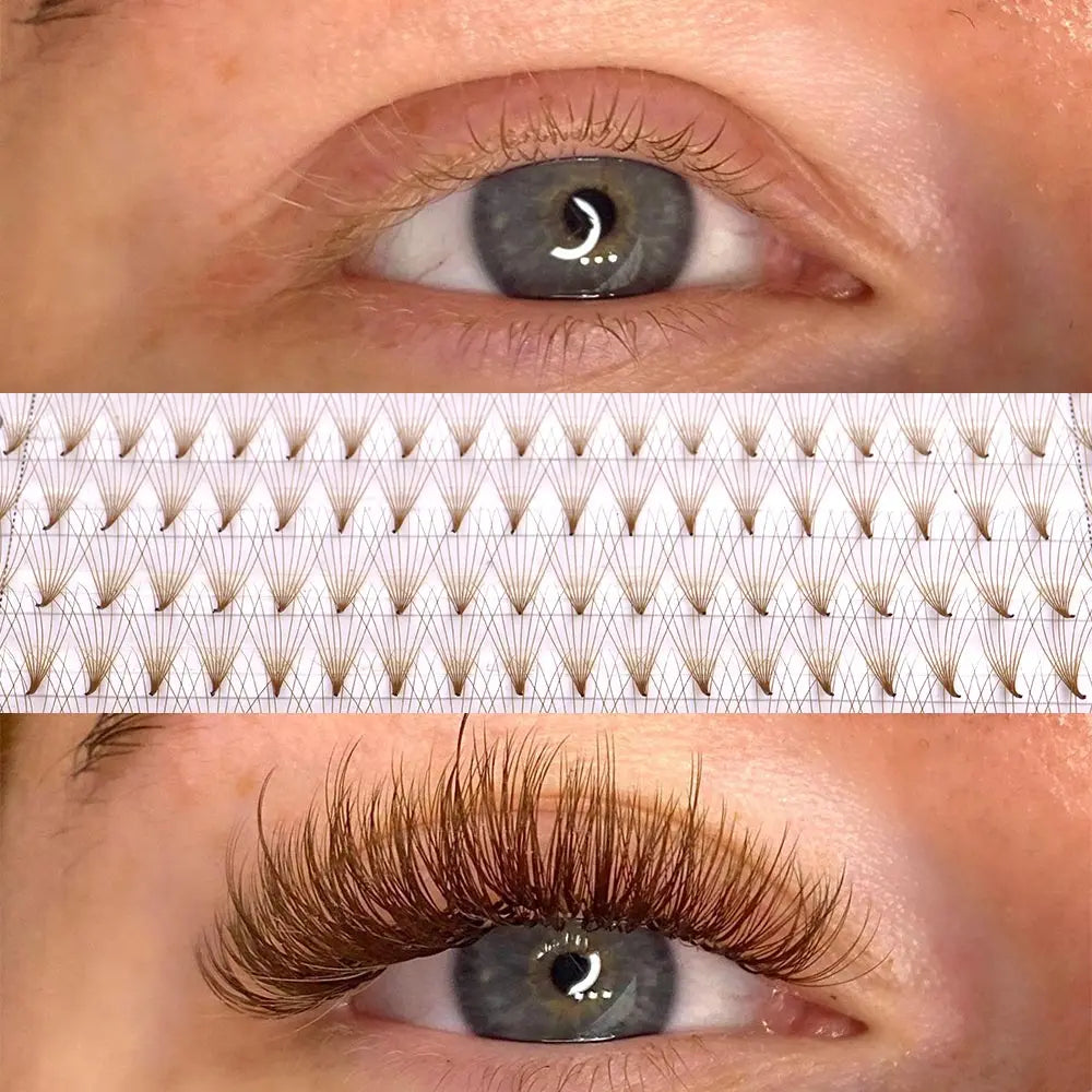 16lines 5D 6D 8D 10D Brown Premade Fan Lash Extensions Thin Stem Pointy Base 320 Fans L Tray Promade Volume Lashes Makeup Cilio