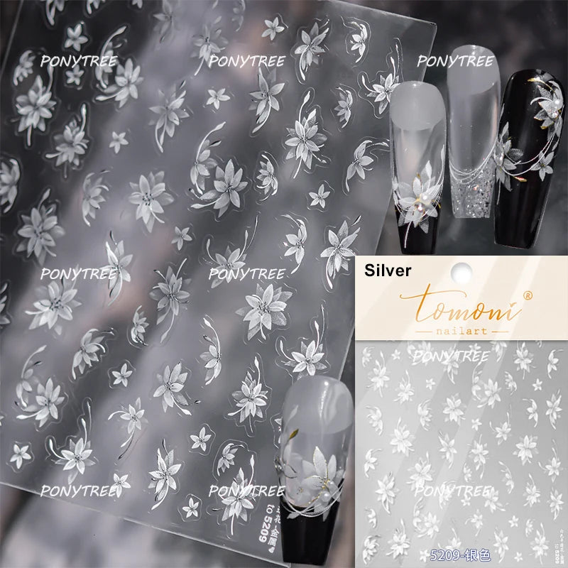 Elegant Pink Purple Flower Rose Colourful Gentle Petal Peach Blossom Metal Shiny Self Nail Art Sticker Decoration Manicure Decal