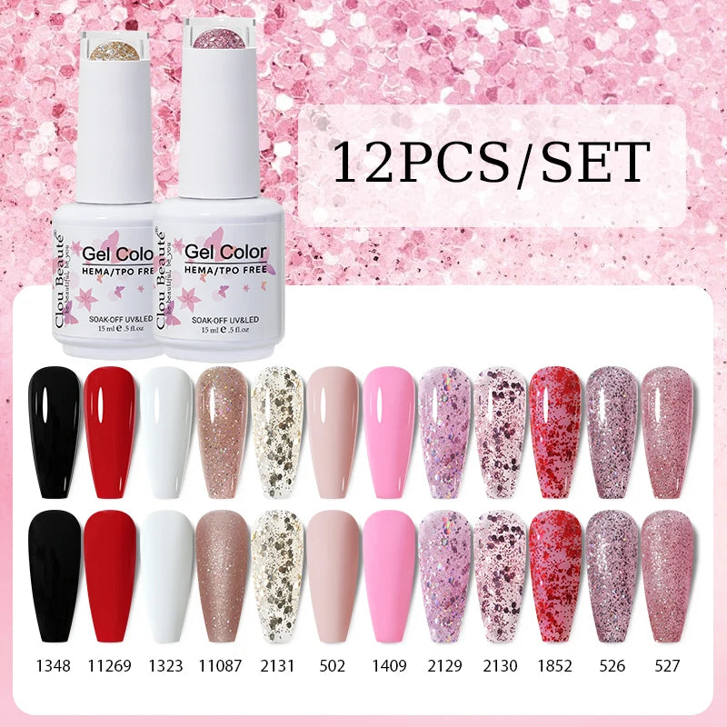 Clou Beaute 12pcs Gel Nail Polish Manicure Set Color 15ml White Glass Bottle Nail Art Kit Vernis Semi Permanent Nail Art Varnish