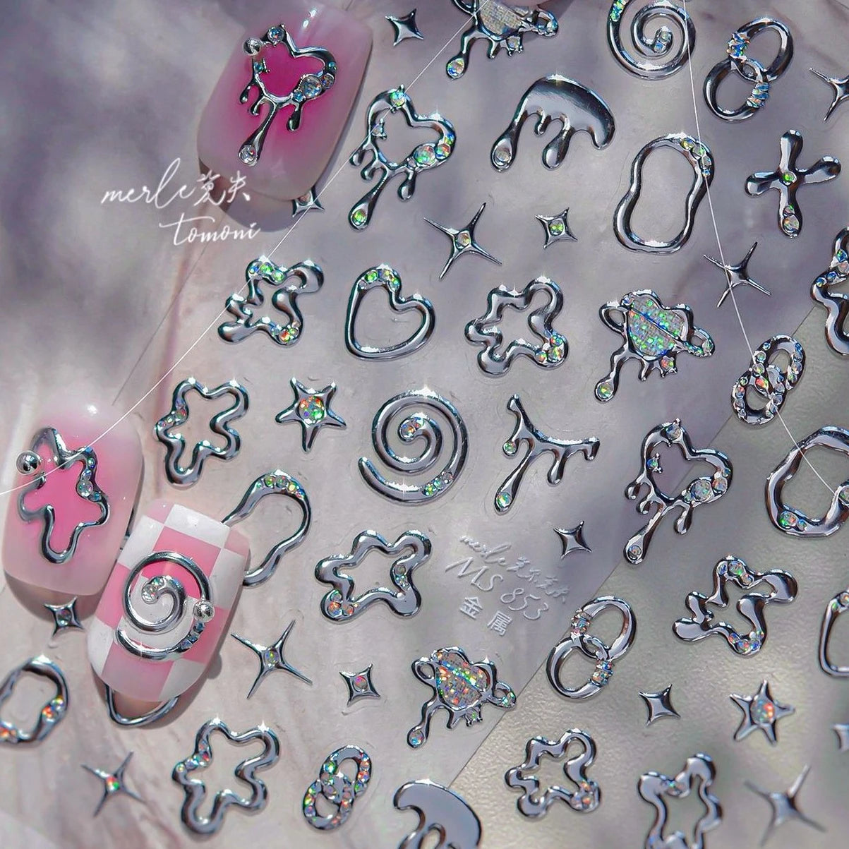Geometric Lines Star Love Heart Chain Silver Gold Lava Letter Flower Growth Ring Number 5D DIY Nail Art Stickers Manicure Decals