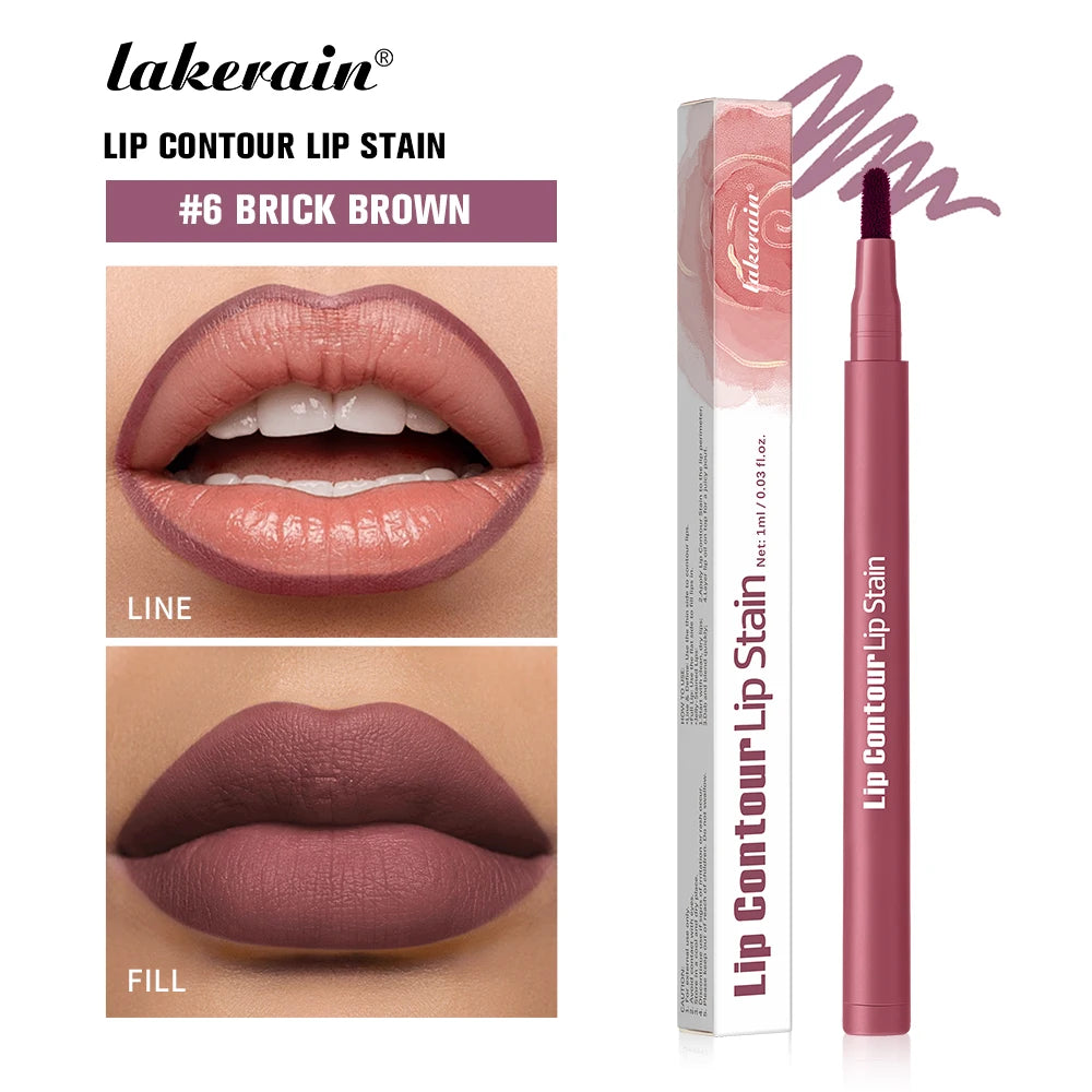 Waterproof 2 In 1 Lip Stain And Liner Pen Long Lasting Smudge Proof Kiss Proof Transfer Resistant 8 Colors Makeup Lip Pencil