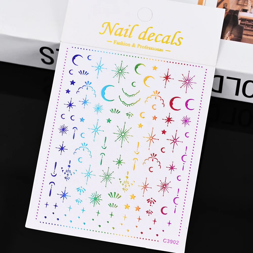 1pcs Star-Themed Nail Art Stickers 3D Self-Adhesive Plastic Decals With Glitter Finish Anime Rectangle Shape Ideal For DIY Nails