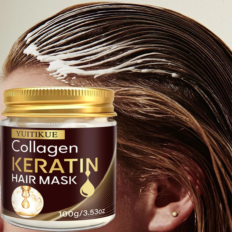 YUITIKUE100g Collagen Keratin Hair Mask, Deep Repair & Nourishing Care for Dry Damaged Hair, Smoothing & Frizz Control Treatment