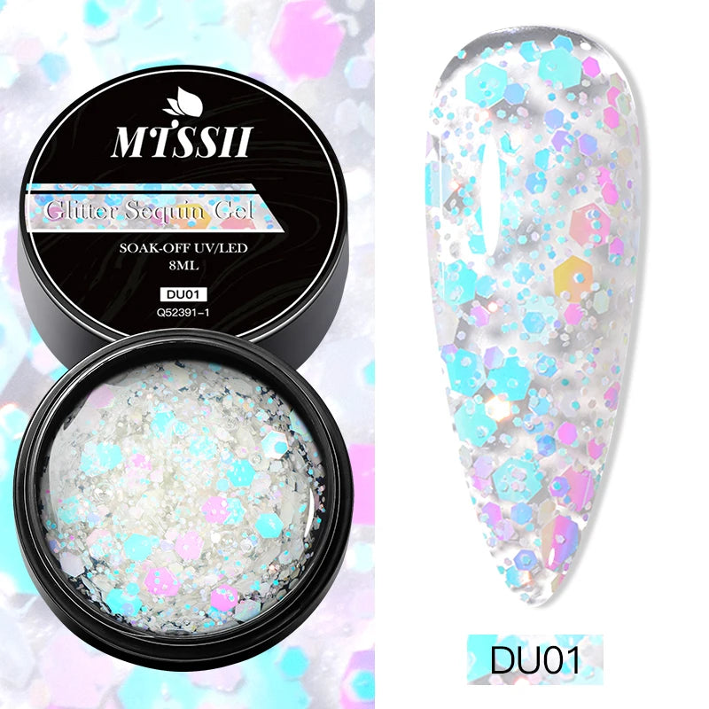 8ML Glitter Gel Nail Polish Shining Mineral Sequins Soak Off UV LED Nail Gel Semi Permanent Nail Art Supplies for Manicure