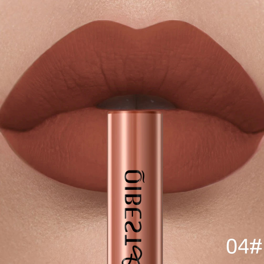 QIBEST Sexy Lipgloss Lasting Velvet Matte Lip Gloss Liquid Lipstick Makeup Women Beauty Nonstick Cup Waterproof Red Lipstick