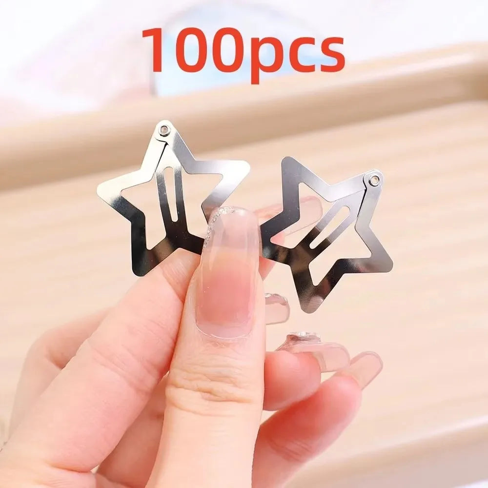 5/15/30/60/100/200pcs Y2K Silver Star Hair Clips for Girls Metal Snap Clip Hairpins Barrettes Hair Grip Jewel Hair Accessories