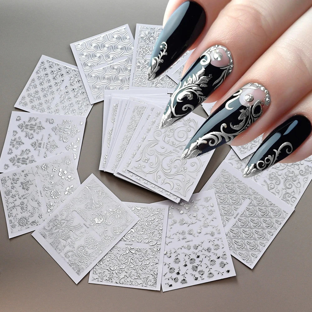 3D Colorful Flowers Cherry Blossoms Rose Daisy Nail Decals 20/30/60/70/90pcs Cute Heart Nail Sticker Manicure Decoration 5.5*6cm