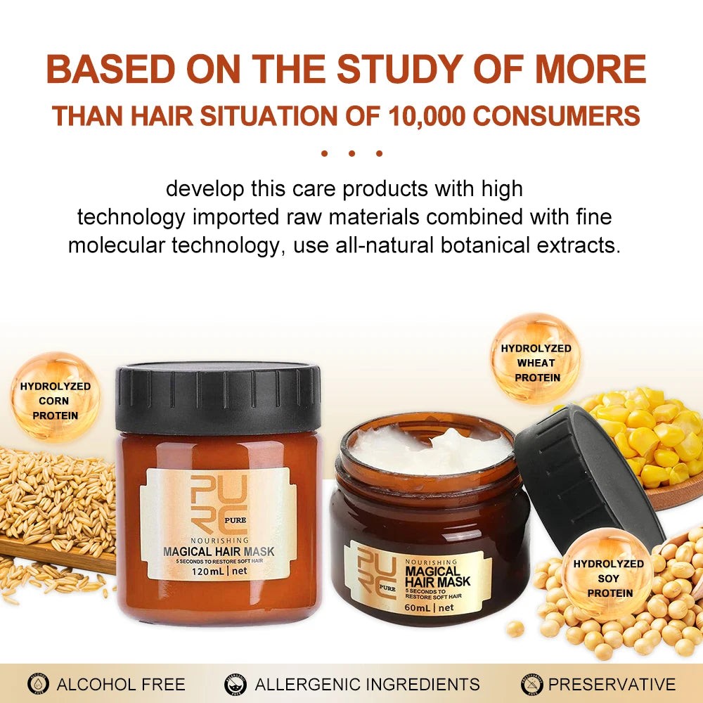 PURC Protein Magical Hair Mask Set Repair Damage and Dry Men Women Shiny Hair Treatments Products 60ml/120ml