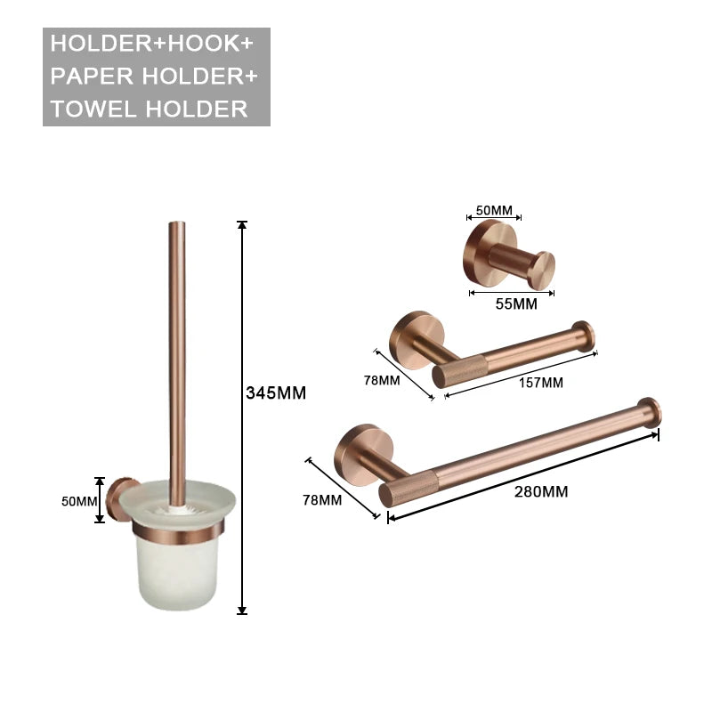 Brushed Rose Gold Accessories Set Toilet Brush Holder Toilet Paper Holder Towel Bar Rail Rack Hanger Hook Soap Dish Hardware