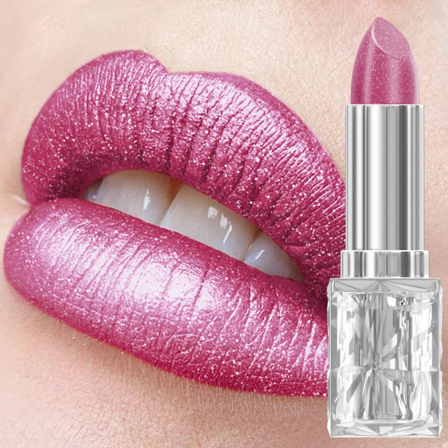 7 Colors Pearlescent Pink Metallic Glitter Velvet Lipstick Waterproof Long Lasting Korean Makeup Gift Matte Shimmer Lip Tint
