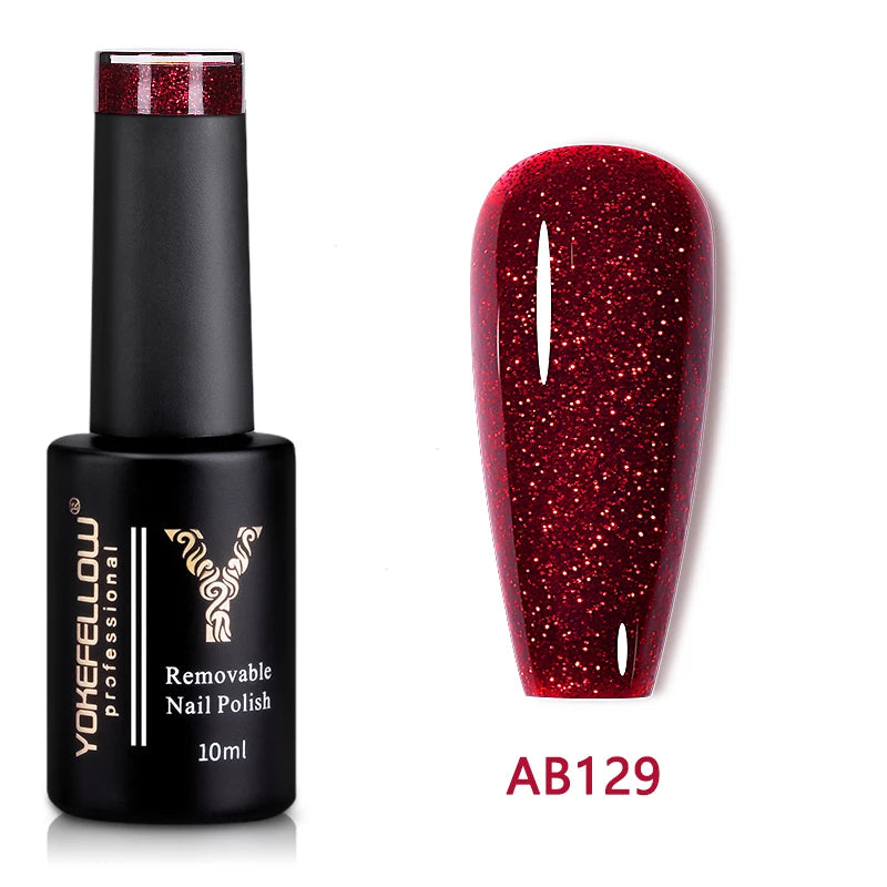 2024 New YOKEFELLOW 10ML Reflective Glitter Gel Nail Polish Soak Off UV Gel Varnish Colorful Nail Gel Polish For Manicure