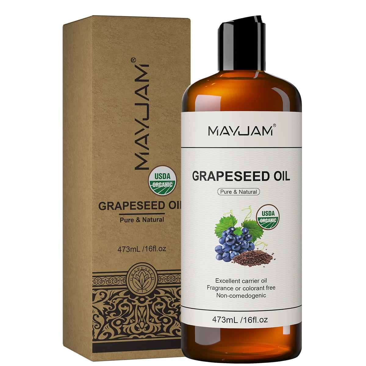 MAYJAM Pure Natural Moroccan Argan Oil Massage On Face, Hair, Body Sweet Almond Oil Cold Pressed USDA Certified 473ml Face Oil
