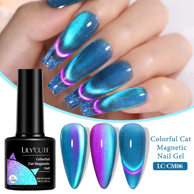 LILYCUTE 7ml 9D Black Crystal Cat Magnetic Gel Nail Polish Laser Silver Glitter Semi Permanent Manicure For Nail Art Gel Varnish