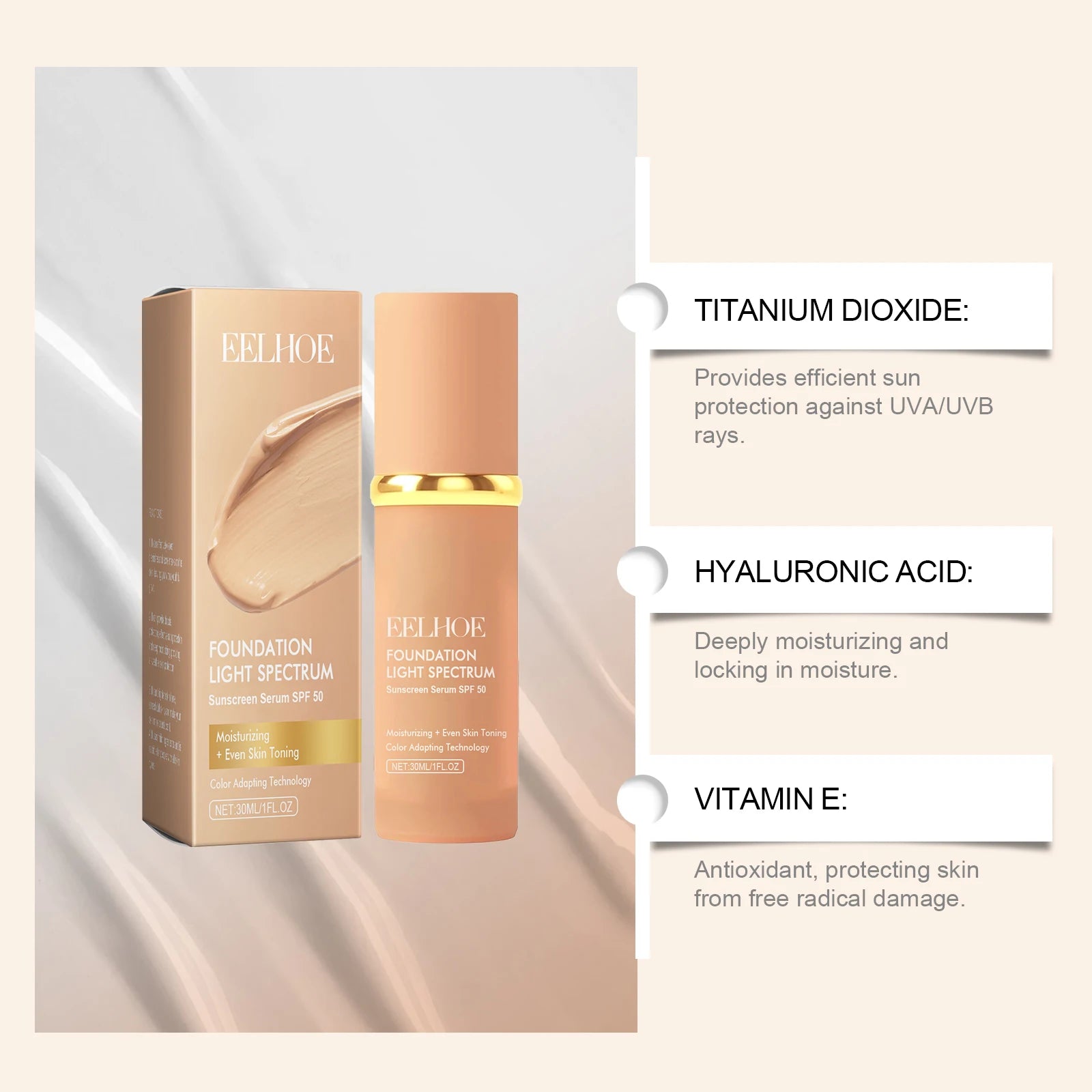 4 in 1 Color Changing Foundation Liquid with SPF 50 - Moisturizing Medium Full Coverage Concealer Daily Waterproof & Sweatproof
