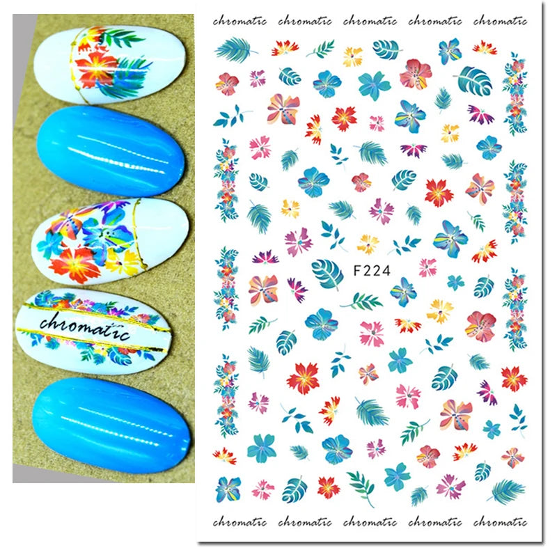 3d Nail Art Decals Geometric Lines Daisy Sunflowers Letters Adhesive Sliders Nail Stickers Decoration For Manicure