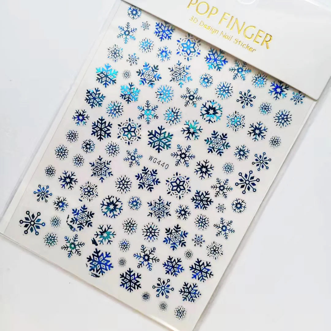 Sliver Bronzing 3D Christmas Nail Art Decoration Sticker Sparkly White Colorful Glitter Geometry Snowflake Winter Slider Foil