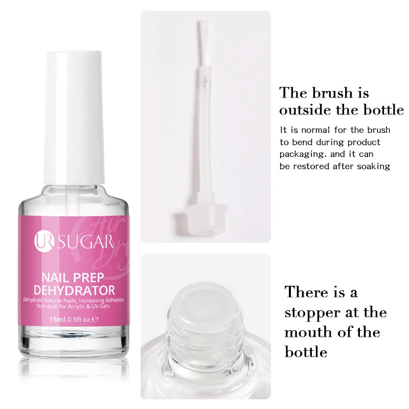 UR SUGAR 15ml Nail Dehydrator and Primer Acid Free Natural Dry Nail Prep for Acrylic and UV Gel Nail Polish Superior Bonding Set