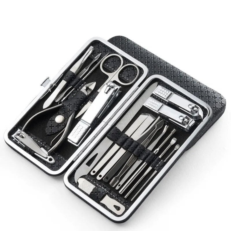 19-Piece Home Nail Clipper Set Large Dead Skin Pliers Diagonal Small Eyebrow Clipper with Leather Sleeve for Personal Grooming