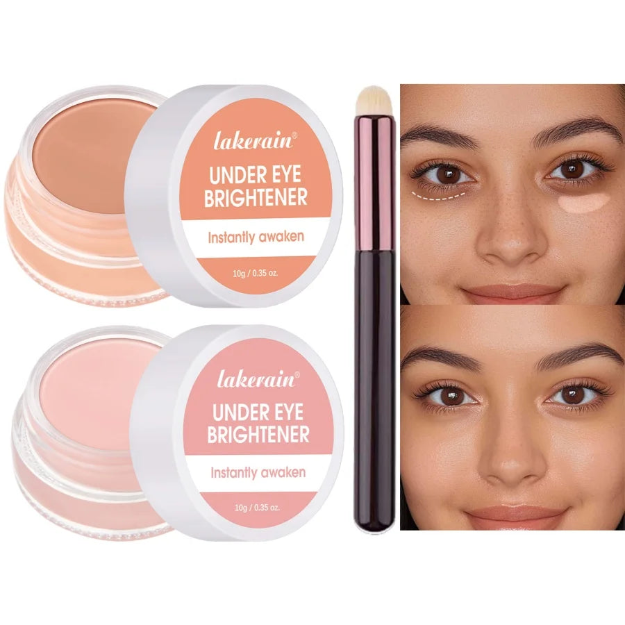 Lakerain Eye Concealer with Brush Durable 3D Shaping Cream for Dark Circles Age Lines Spot Covering Long-lasting Makeup