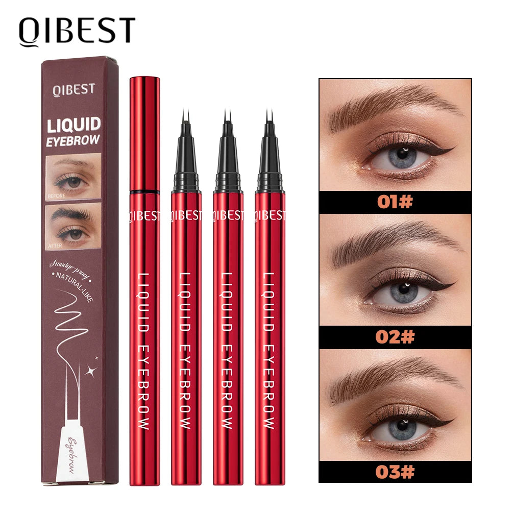QIBEST 2 Points Eyebrow Pencil Long Lasting Easy To Grip Eyebrow Tattoo Waterproof Thin Liquid Lying Silkworm Brow Pen Cosmetics
