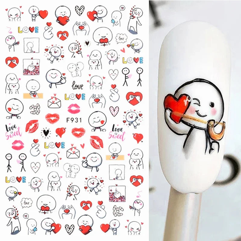 1PCS Black White Love Nail Stickers Letter Nail Design Flower Print Supplies Nail Art Decals Suitable For Women's Manicure