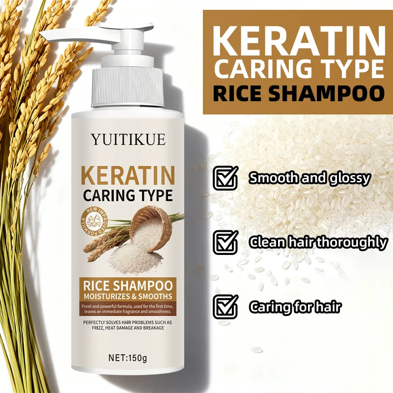 YUITIKUE Keratin Rice Shampoo 150g - Repairs Split & Damaged Hair, Moisturizes & Smooths, Delicate Foam for Fluffy Refreshment