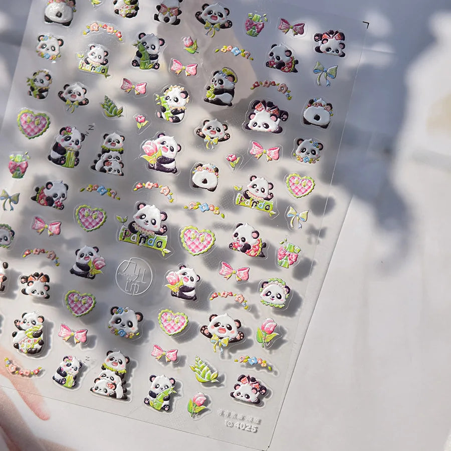 1pcs 5D Embossed Chinese Bamboo Panda Design Nail Art Kawaii Stickers Self-adhesive Transfer Nail Decorations Slider Decals DIY