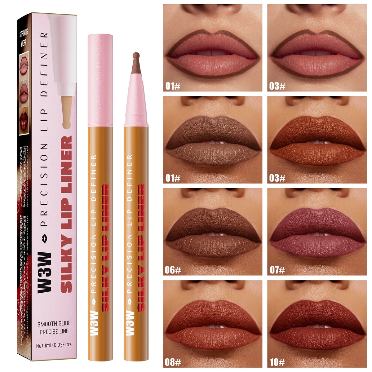 Longwear Liquid Lip Liner Waterproof, 24 Hour Long Lasting Lip Liner Stain Marker Pen, 2-in-1 Matte Semi Permanent Lipliner