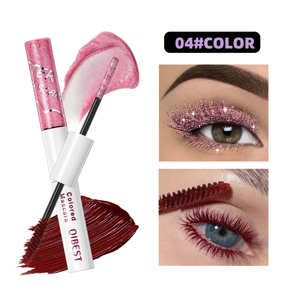 2 in 1 Matte Pink Mascara Eyelashes Blue Green Red Colorful Waterproof Curling Diamond Glitter Mascara Lasting Eye Makeup Tools