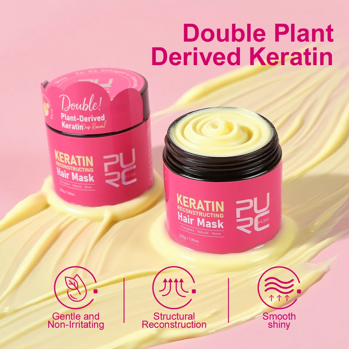 PURC Double Keratin Hair Mask Professional Smoothing Glossy Hair Keratine Straightening Cream Soften Hairs Treatment Repairing