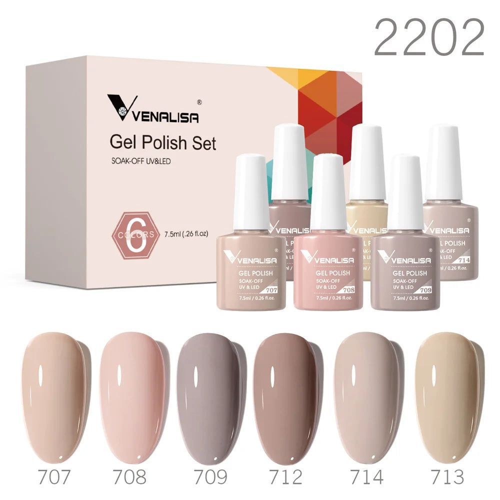 6pcs Venalisa Construction Gel Kit Stronger Jelly Color Reinforce Natural Nail Varnish Rubber Base Color Series Nude Collection