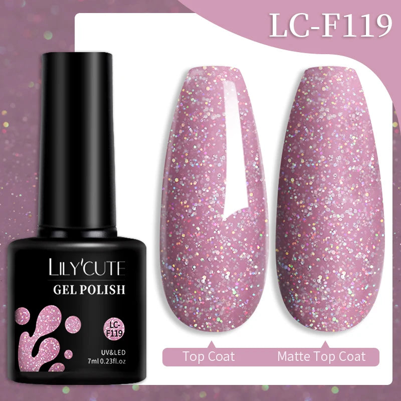 LILYCUTE 7ml Champagne Rose Gold Glitter Gel Nail Polish Colorful Sparking Long Lasting Manicure Soak Off Nails Art Gel Varnish