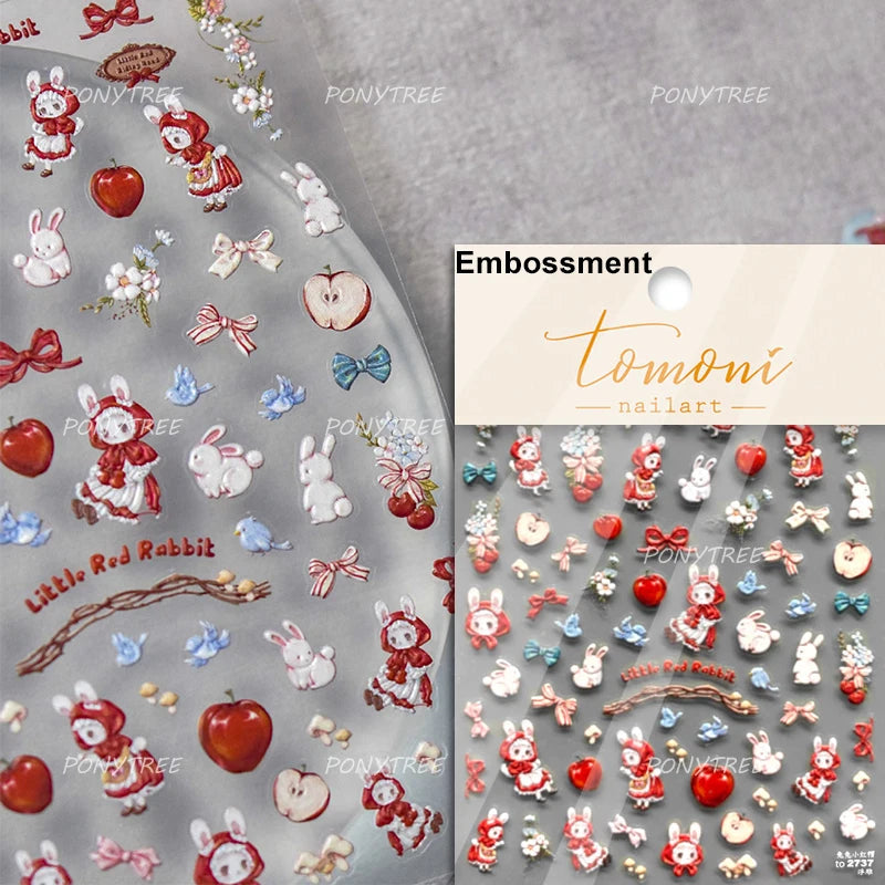 Shiny Attractive Apple Core Peel Cute Fruits Bowknot Tie Star Self Adhesive Nail Art Stickers Charming Rhinestone Manicure Decal