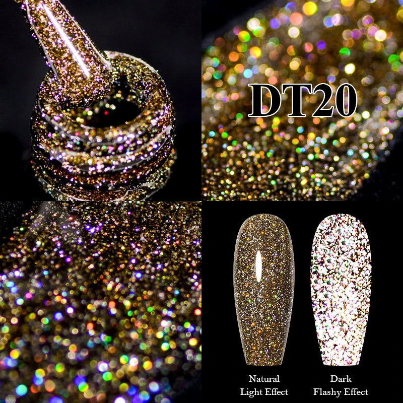 MEET ACROSS 7ml Reflective Glitter Gel Nail Polish Pink Green Purple Sparkling Soak Off UV Gel Polish for Manicure DIY Nail Art