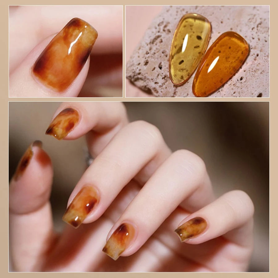 RSNAIL 10g Jelly Amber Gel Nail Polish Crystal Brown Nail Gel DIY Translucent Color Nail Art Gel Permanent UV Gel Polish Varnish