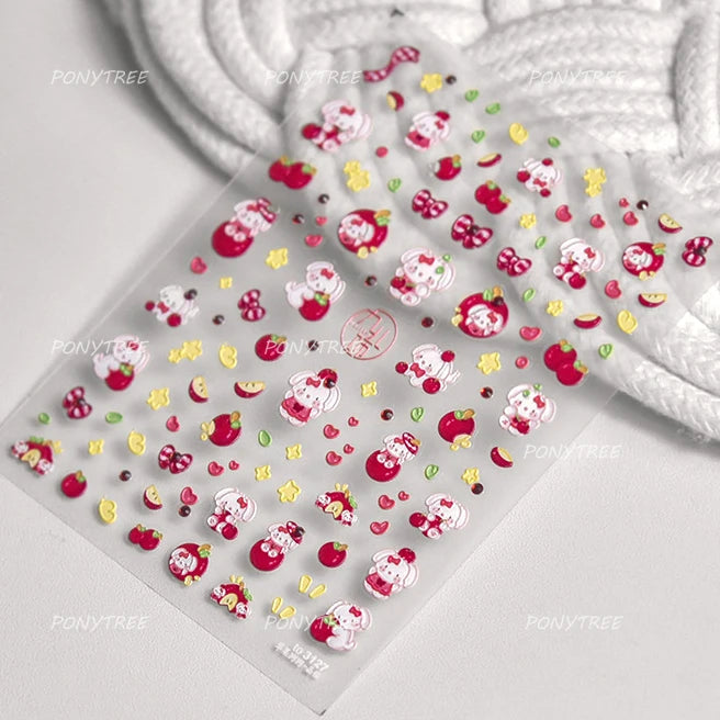 Shiny Attractive Apple Core Peel Cute Fruits Bowknot Tie Star Self Adhesive Nail Art Stickers Charming Rhinestone Manicure Decal
