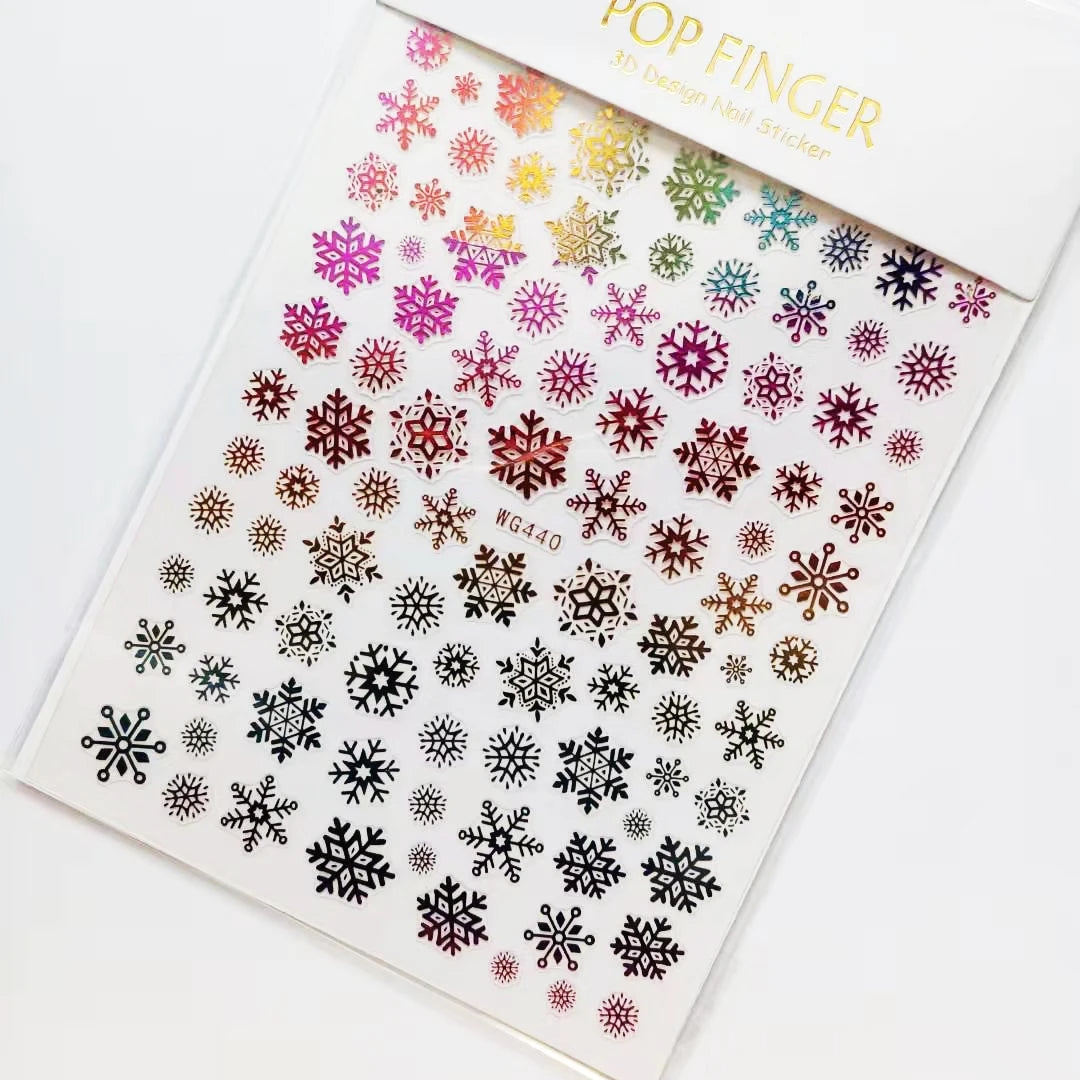Sliver Bronzing 3D Christmas Nail Art Decoration Sticker Sparkly White Colorful Glitter Geometry Snowflake Winter Slider Foil