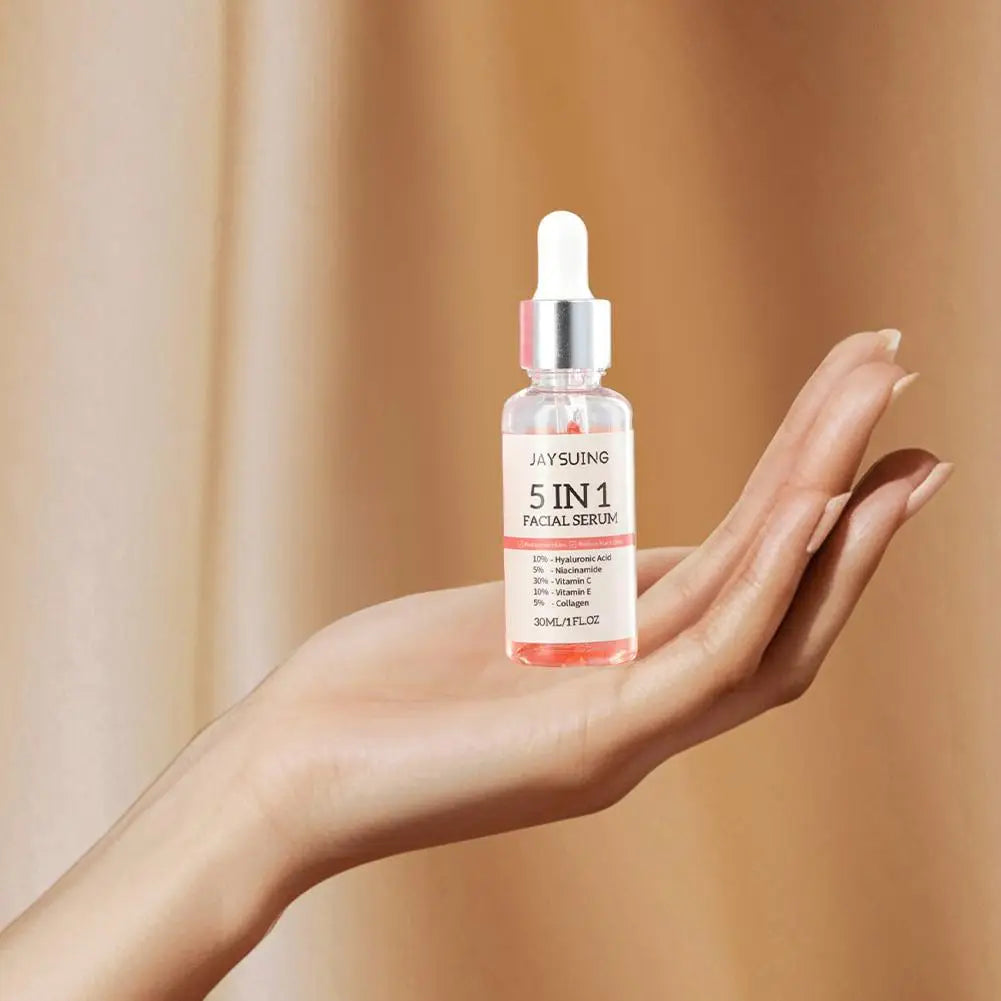 5-in-1 Face Serum 30ml Moisturizing, Whitening, Anti-Wrinkle, Anti-Aging Vitamin C & Hyaluronic Acid Shrink Pores Skin Care