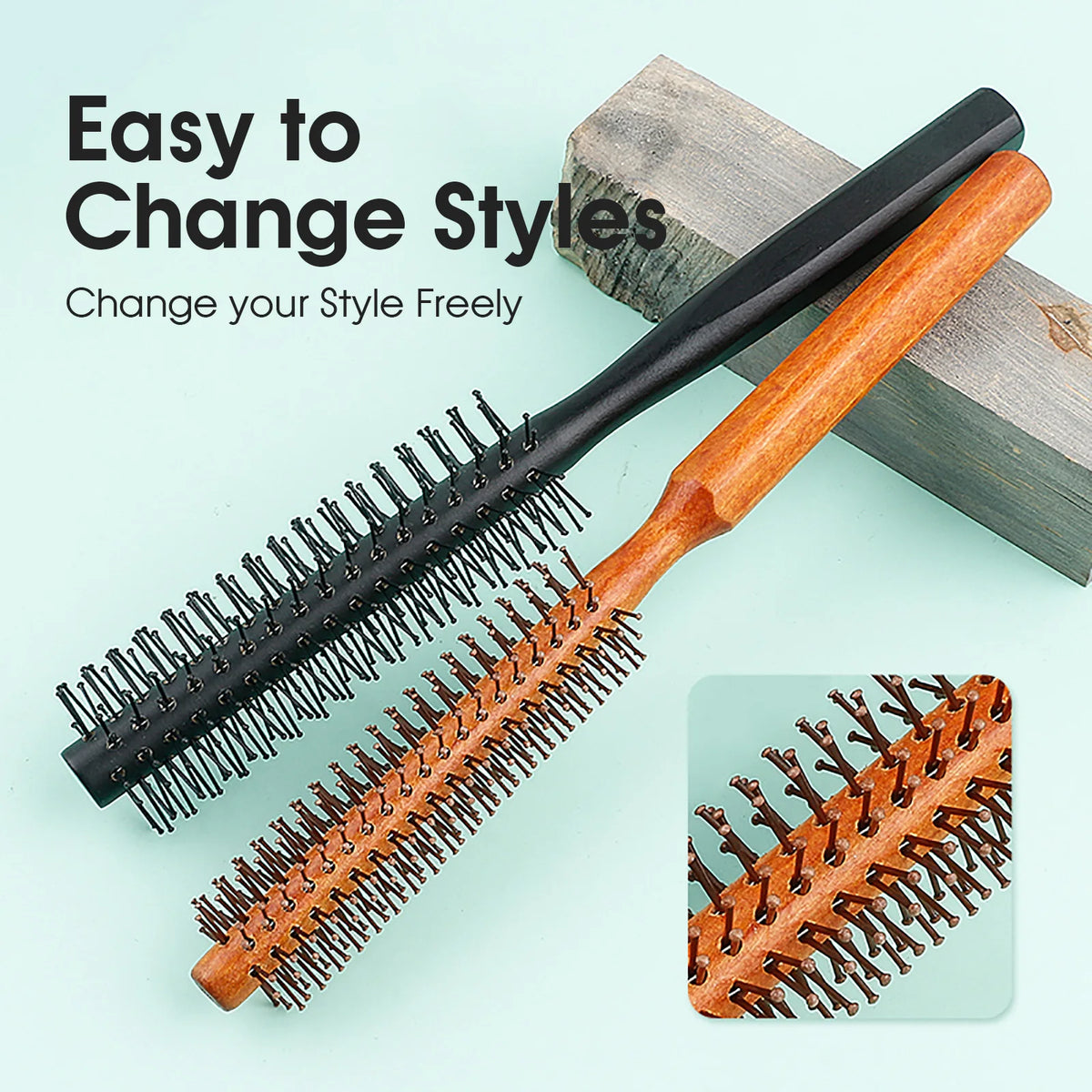 Wooden Handle Nylon Teeth Circular Brush Curly Roller Comb Fluffy Hair Root Straight Hair Multifunctional Comb For Men And Women