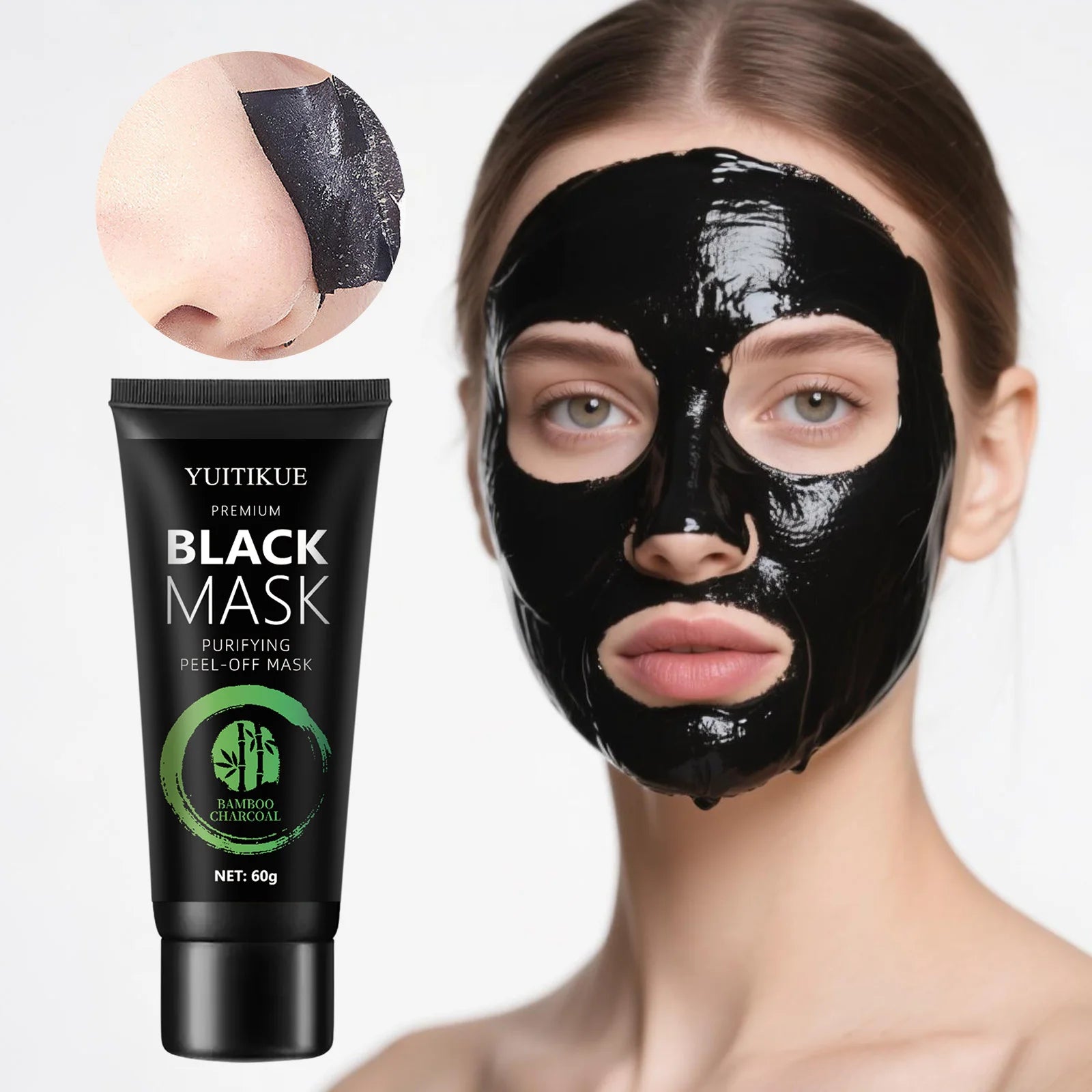 Bamboo Charcoal Black Mask 60g - Anti-Wrinkle & Whitening, Deep Cleansing Peel-Off, Removes Blackheads & Impurities