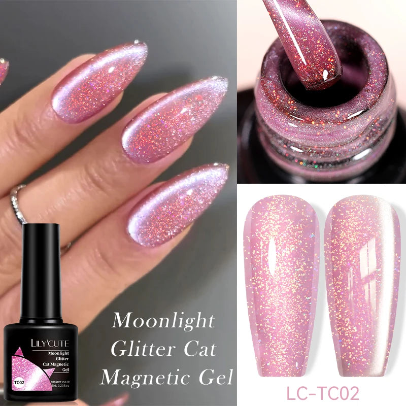 LILYCUTE 7ml 9D Black Crystal Cat Magnetic Gel Nail Polish Laser Silver Glitter Semi Permanent Manicure For Nail Art Gel Varnish