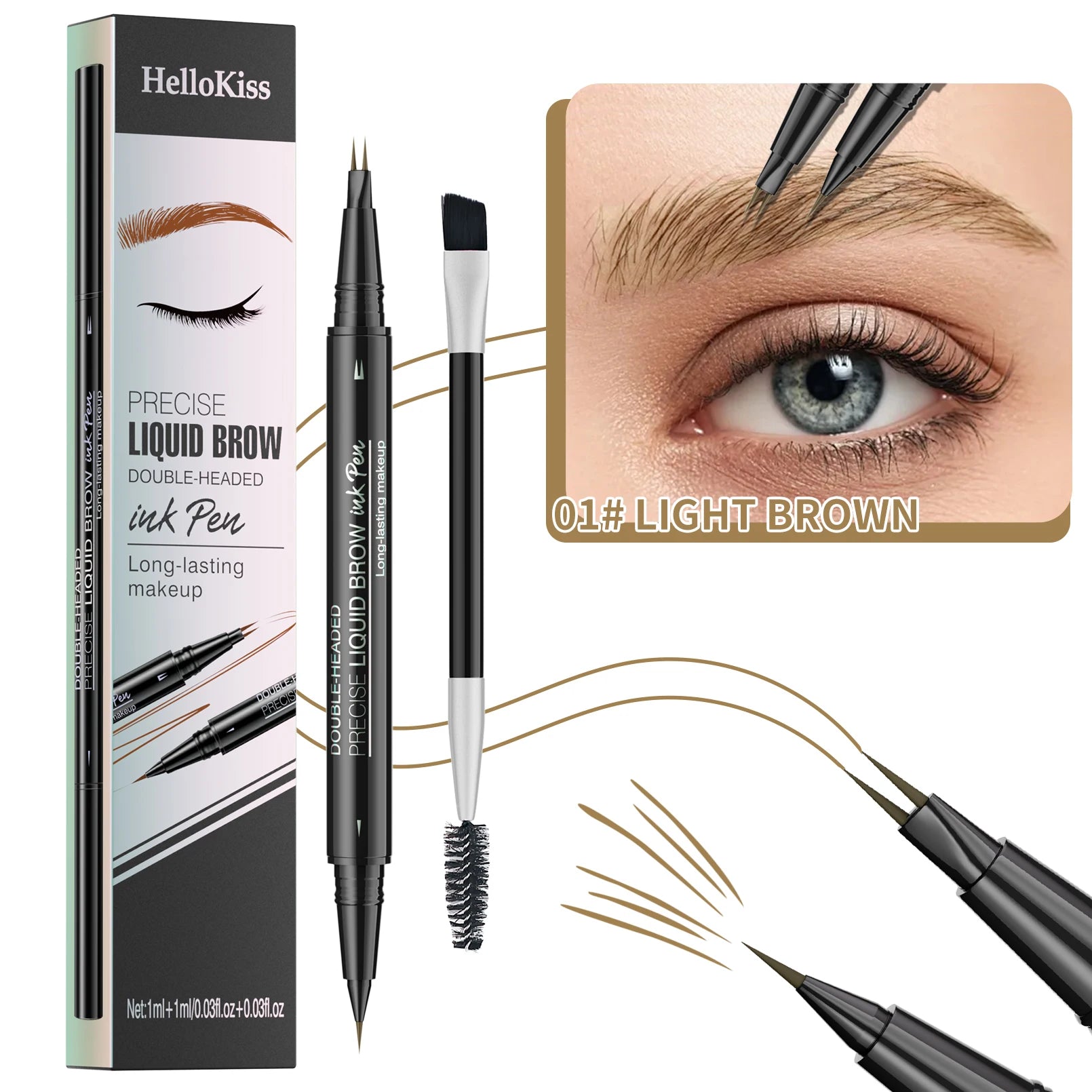 Waterproof Eyebrow Pen, Microblading Eyebrow Pencil With 4 Split Head, Natural Looking Brows Makeup ( 5 Colors)