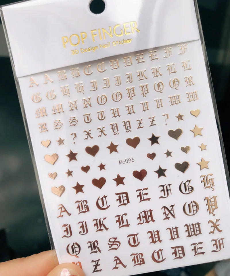 New Roman 26 English Alphabet Number 3D Self-adhesive Nail Art Decal Sticker Word Small Letter Nail Tattoos Decal Stickers