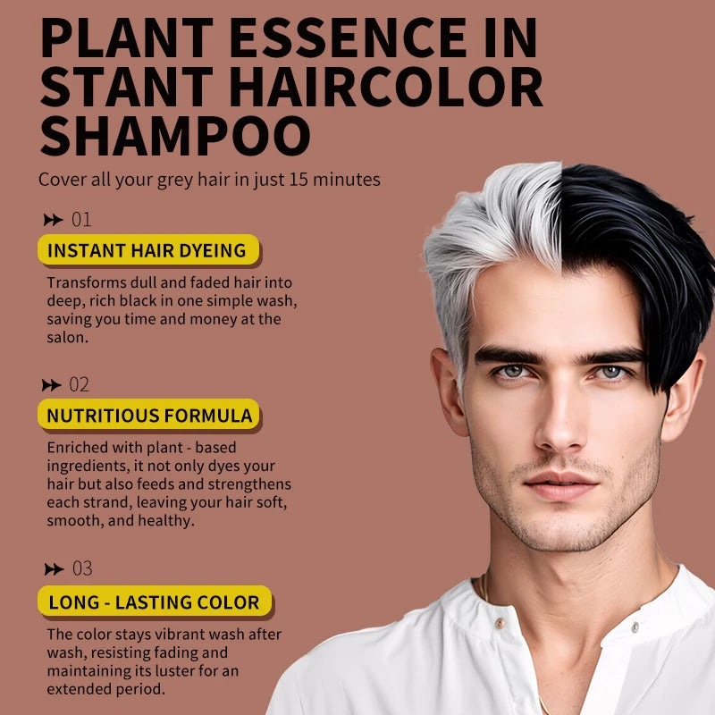 500ml Black Dyed Shampoo Instant Dye Covers Natural Gray Hair Shampoo Black Hair Dye Herbal Ginseng Ginger White Hair Dyed Black