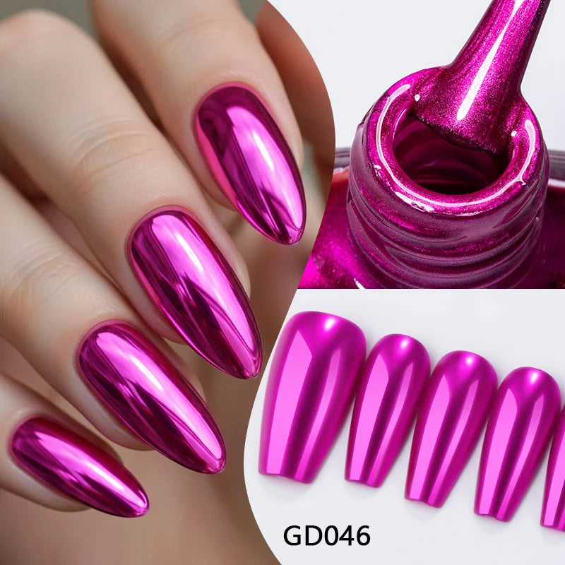 MTSSII 7.5ml Metal Nail Polish, Silver Gold Red Yellow UV LED Soak Off Metallic Nail Art Varnish Quick-Drying Air-Dry Formula