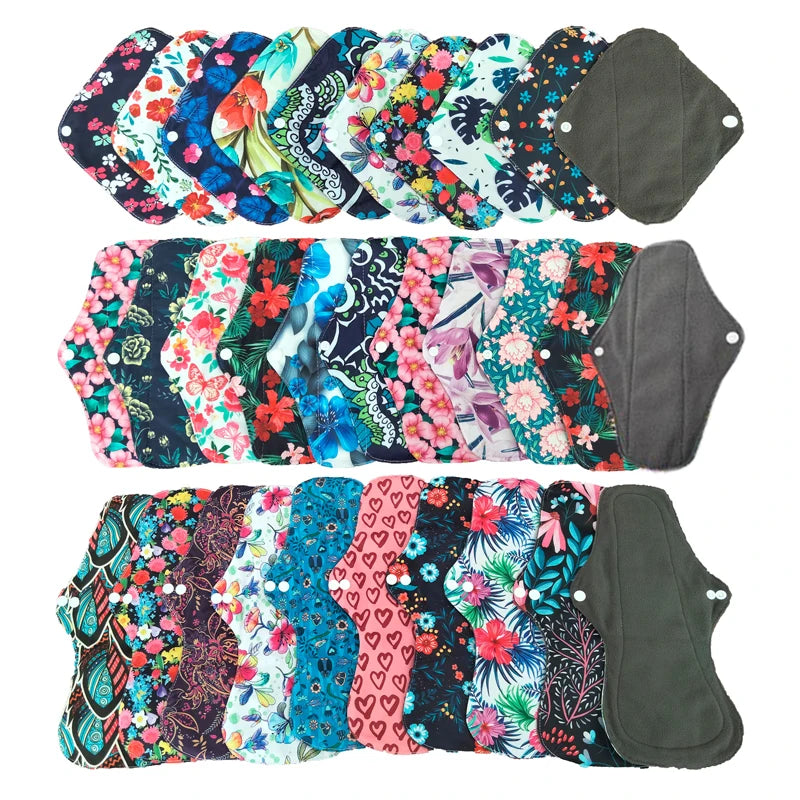 3 - 5 pcs Reusable Menstrual Pads Heavy Flow Women Menstrual Period Washable Sanitary Napkin Organic Bamboo Charcoal Cloth Pads