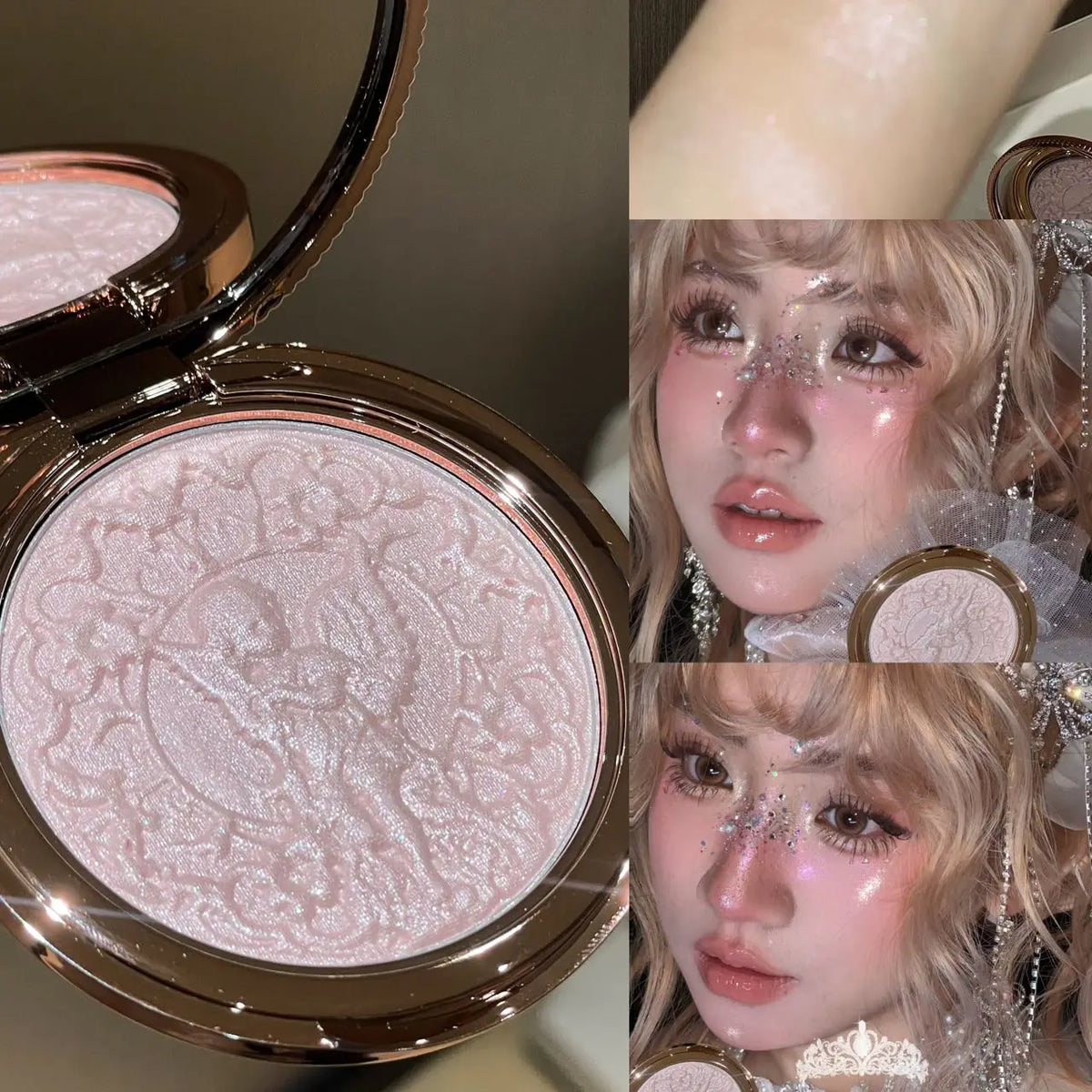 Little Angel Pearl Glow Highlighter Palette 4 Shades Fine Shimmer Face Illuminator Powder Waterproof Long Wear Makeup Gift