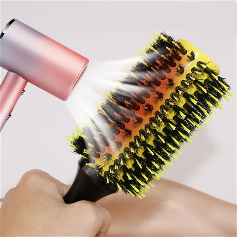 Professional 1/6pcs Boar Bristle Wooden Hair Comb Round Hair Brush Curling Combs Woman Hair Curlerl Hairdresser Styling Tool